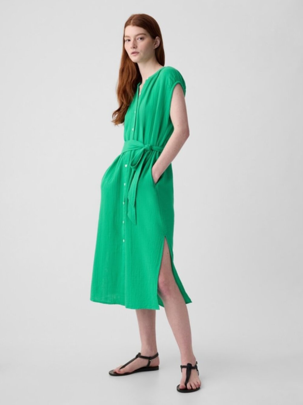 GAP Green Gauze Belted Shirt Dress Size XL - Picture 3 of 9